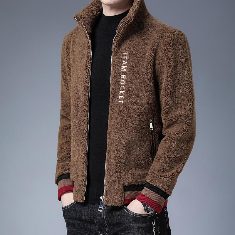 

Осенне-зимняя куртка из зернистого бархата, мужская шуба из искусственной овчины, модное мужское шерстяное пальто с воротником-стойкой XL