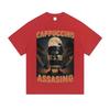 An Interesting Cappuccino Assassin Cartoon Pattern T-shirt for Men's Casual Street Wear, Loose and Breathable Top