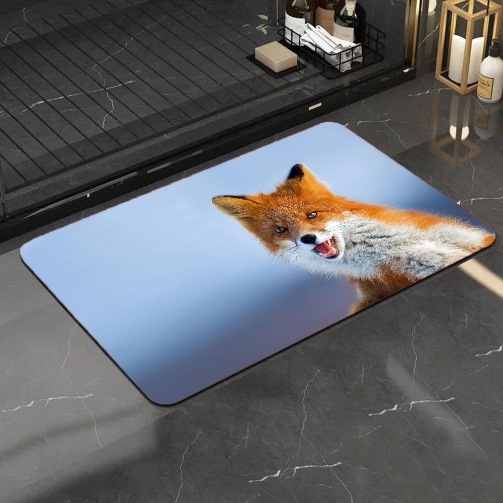 1pc Cute Fox Animal Bathroom Absorbent Mats Anti-Slip Mats Home Decor Supplies Carpets Home Kitchen Floor Mats
