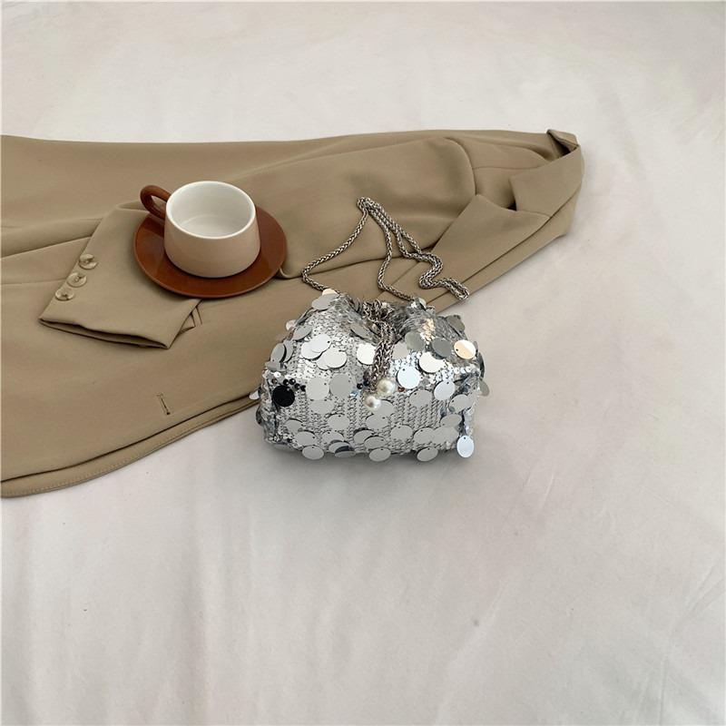 Niche Texture Sequined Chain Small Bag Women's New Versatile Fashion Oblique Span Small Square Bag Shoulder Bag