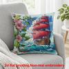 2D Flat Printing, 1pc, Sailboat with Red Sails Navigating Ocean Waves Beside Cherry Blossom Branch, Pillow Cover, Polyester, Suitable for Sofas, Livin