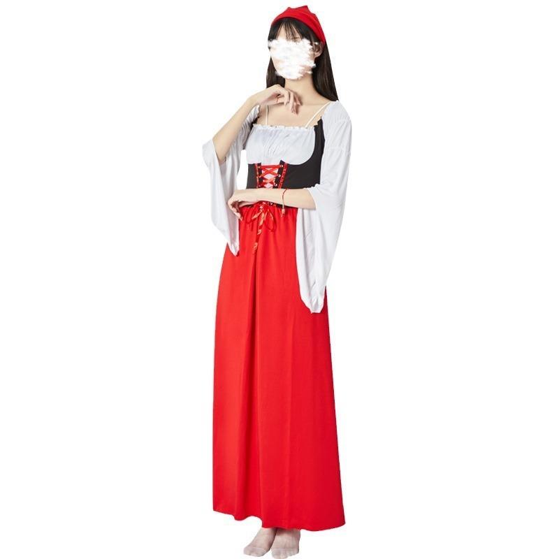 Women's Oktoberfest Costume Maid Skinny Long Dress Long Red Dress Stage Performance Clothing