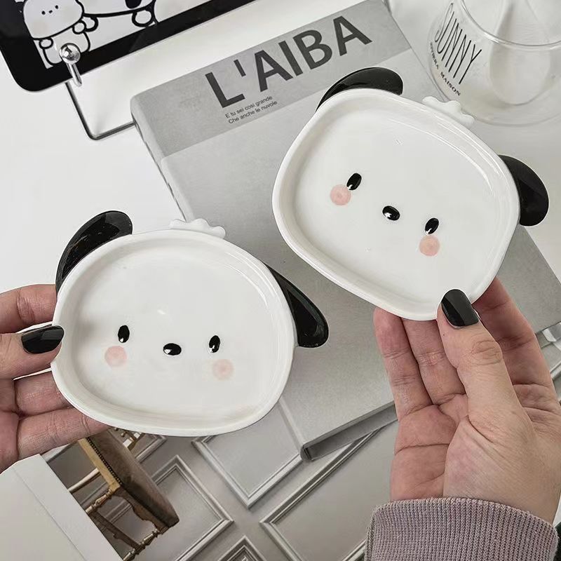 White Dog Shaped Ceramic Tray Mini Cartoon Seasoning Plate Cafe Dessert Sushi Plate Creative Desktop Decoration