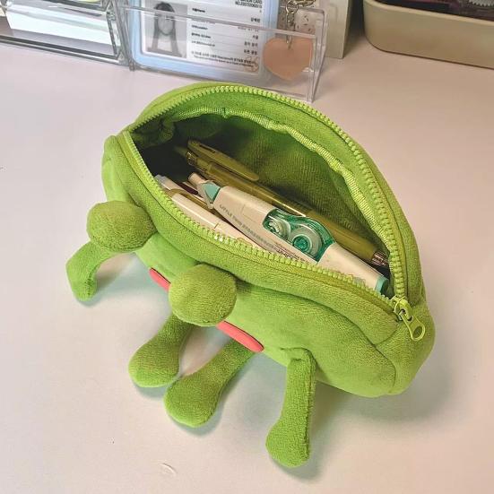 Pencil Bag Frog Wearing Glasses Design Plush Cloth Pencil Pouch Large Zipper Opening Stationery Organizer
