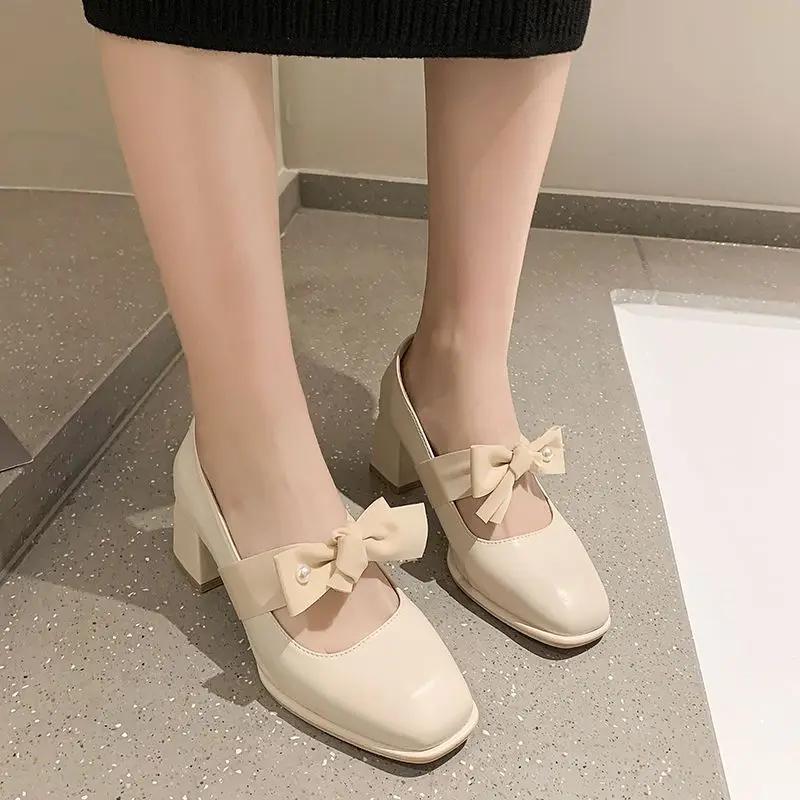 Shoes for Women with Bow Square Toe Moccasins Woman Pumps Stilito on Promotion Popular Comfortable and Elegant Chic Slip 39 Non