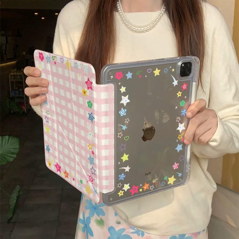 Korean Style IPad Case Air Pro 10th Gen Mini 6 13 Inch Y Fold Grid Design