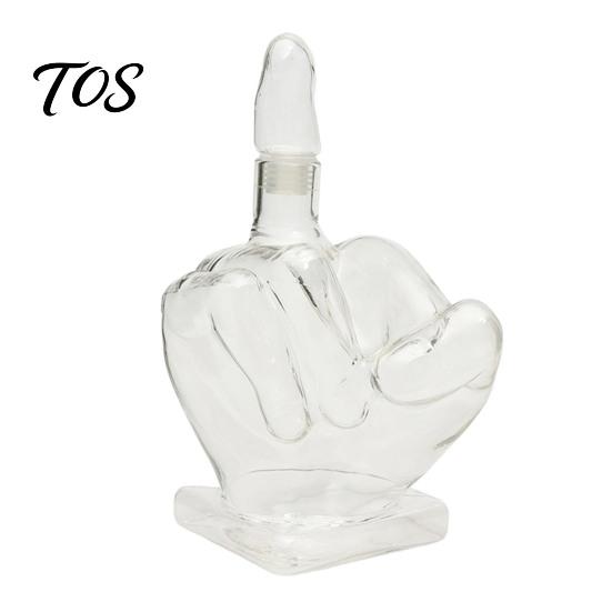 Decorative Glassware for Men Middle Finger Whiskey Decanter, 1000ml Glass Fist Dispenser with Stopper, Bourbon Decanter Unique Hand Shape Liquor