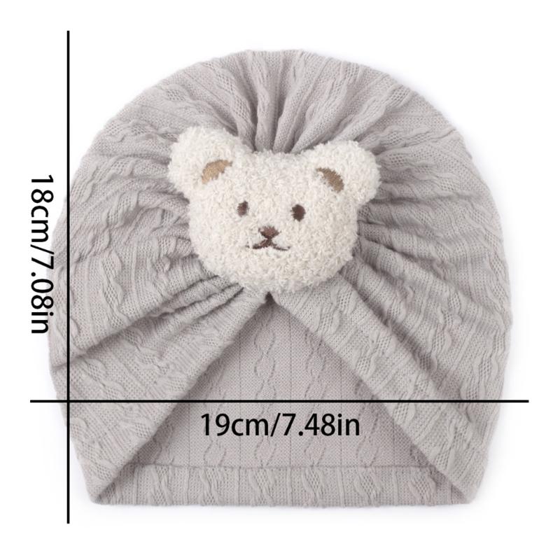 Solid Turban Hat Baby Beanies Caps Headwrap with Cute Bear Charm for 0-2 Years Baby Girls Infants Toddlers Pullover Hat