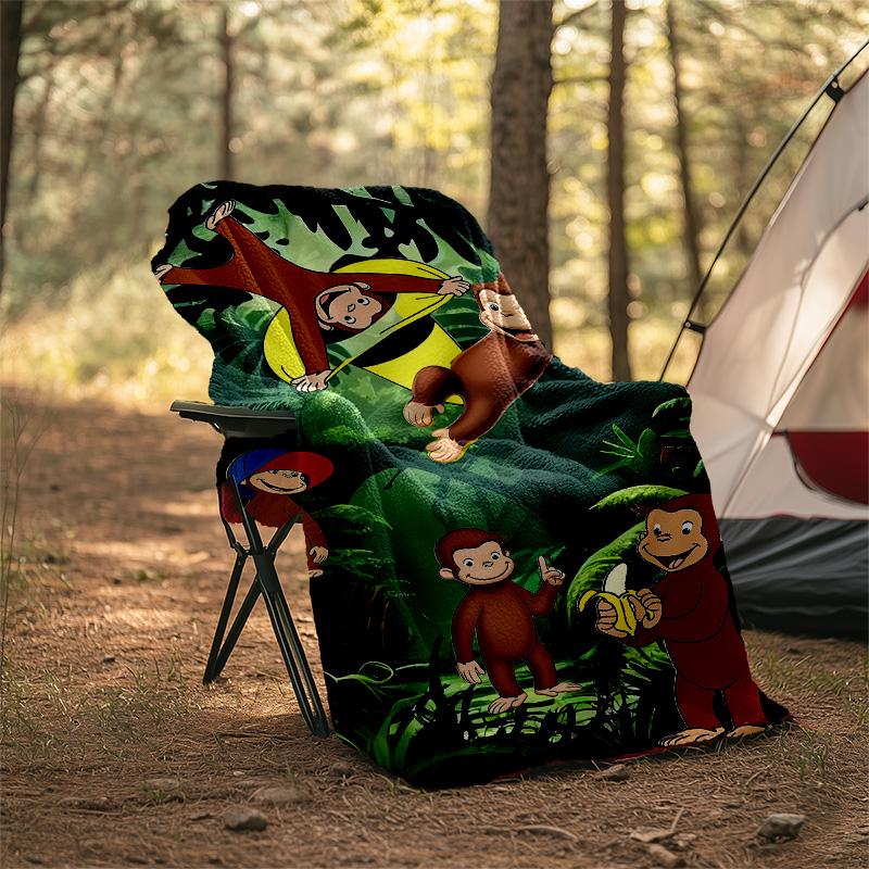 1pc Curious George9 Theme Blanket - Digital Print, Polyester, Cozy for All Seasons, Perfect for Outdoor, and Travel
