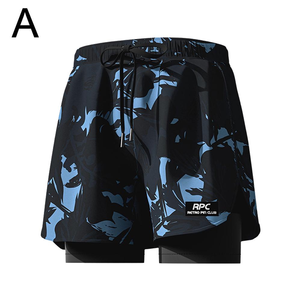 Badehosen für Herren mit Kompressions-Innenhose Stretch Herren Badehose 2 in 1 Schnelltrocknend Laufen Fitnessstudio Badeshorts für Herren