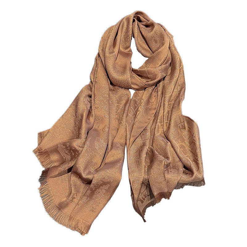 Simulation Silk Fashionable And Elegant High-End Long Silk Scarf Short Beard Shawl Long Scarf Tencel Cotton Gold Silk Scarf