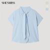 [shs Miss] Tie Neck Short Sleeve Blouse Swwblp22180