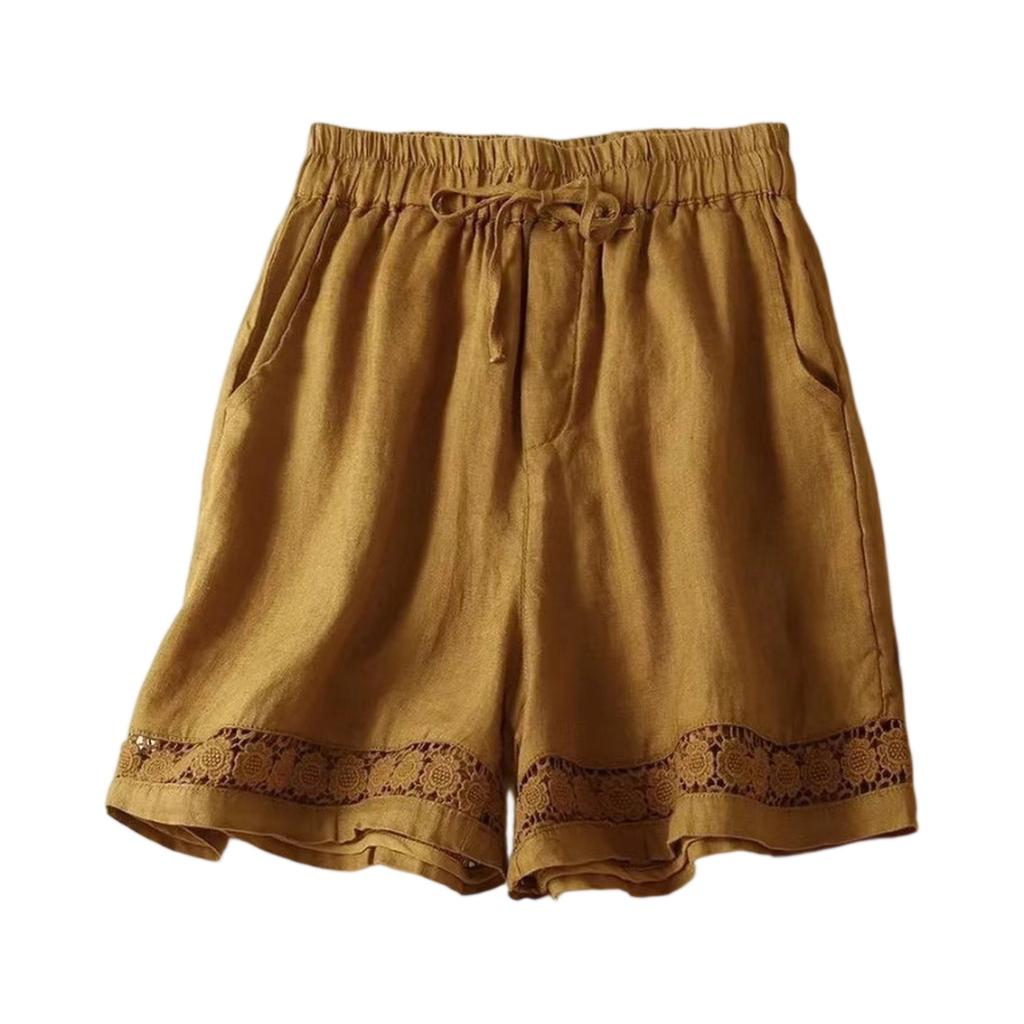 Women’s Elastic Waist Casual Shorts with Drawstring and Lace Trim Loose Fit Lightweight Summer Bottoms