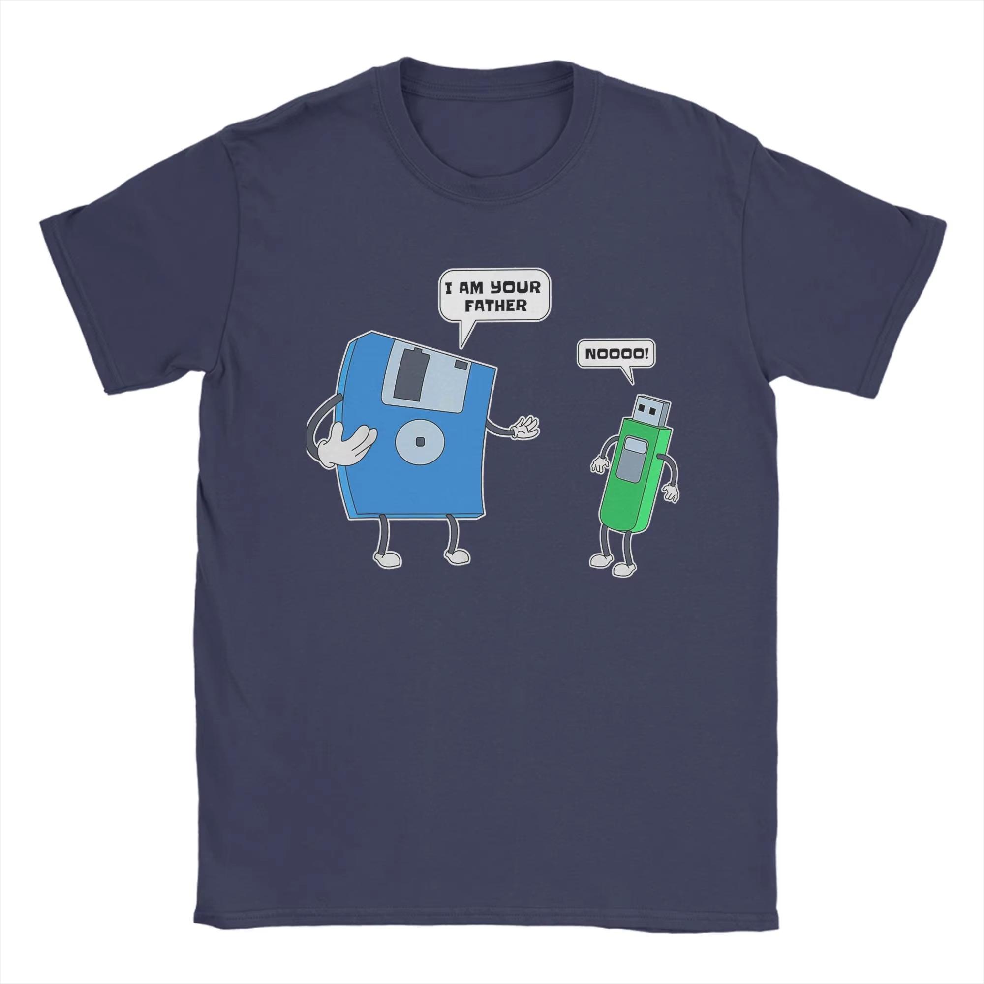 

Computer Father Son Floppy Disk Engineer T Shirt Summer Popular T-Shirts Male 100% Cotton Tees Short Sleeve Y2K Basic Tshirt Top 4XL