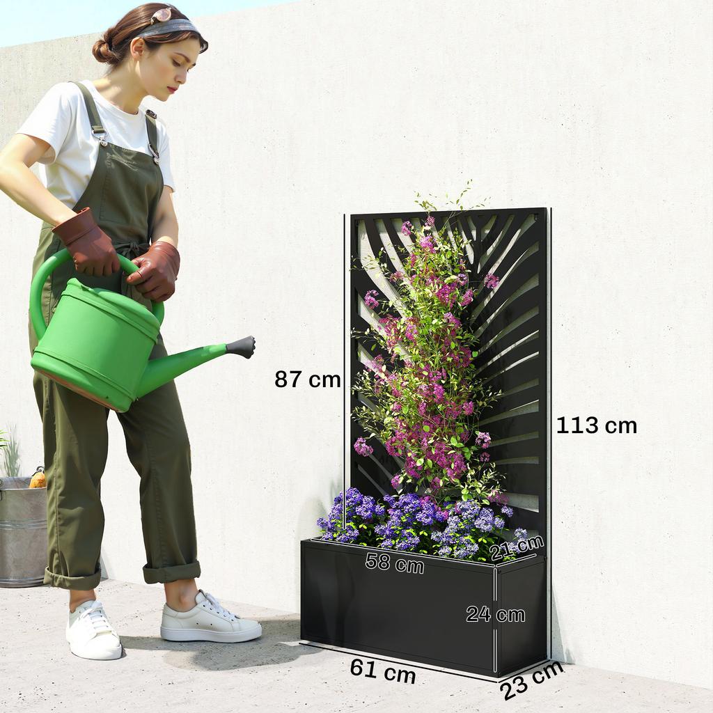 Metal Garden Bed for Garden with Trellis, Wall Mounted or Freestanding Raised Planter with Privacy Screen