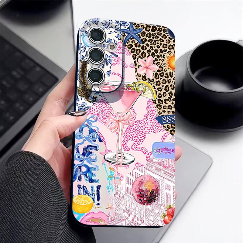 Pink Goblet Bowknots Disco Ball Pattern Case For Samsung Galaxy A57 A56 A55 A54 5G A37 A36 A35 A34 A17 A16 A15 A14 Leather Texture Silicone Cover