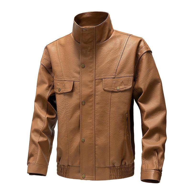 Spring and Autumn Soft Leather Jacket Men's Casual Collar Slimming Korean Edition Leather Jacket Coat