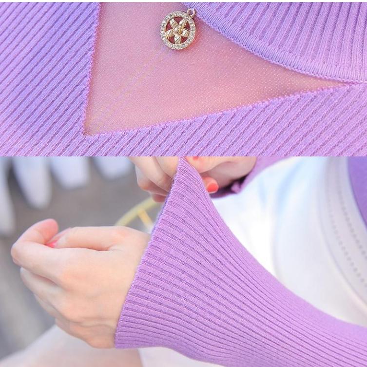 Autumn/winter Women's Knitted Bottoming Shirt Half Turtleneck Mesh Cutout Sweater Slim Knit Sweater Pullover Jumper Top