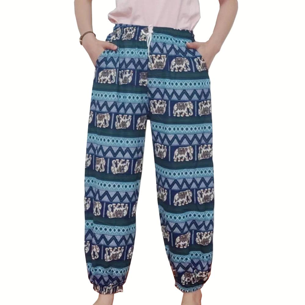 Sloní skákací kalhoty dlouhé nohavice nastavitelný elastický pas pásek unisex ženy muži potisk Thajsko ležérní streetové plážové boho bohémské retro vintage
