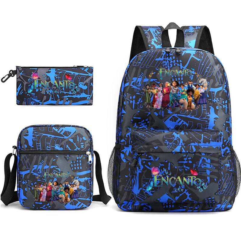 Large Capacity Schoolbag with Shoulder Strap; Student Three-piece Pencil Case Set