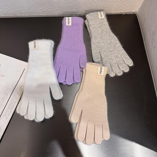 Winter Knitted Gloves Stretchy Warm Gloves Solid Color Fingered Gloves