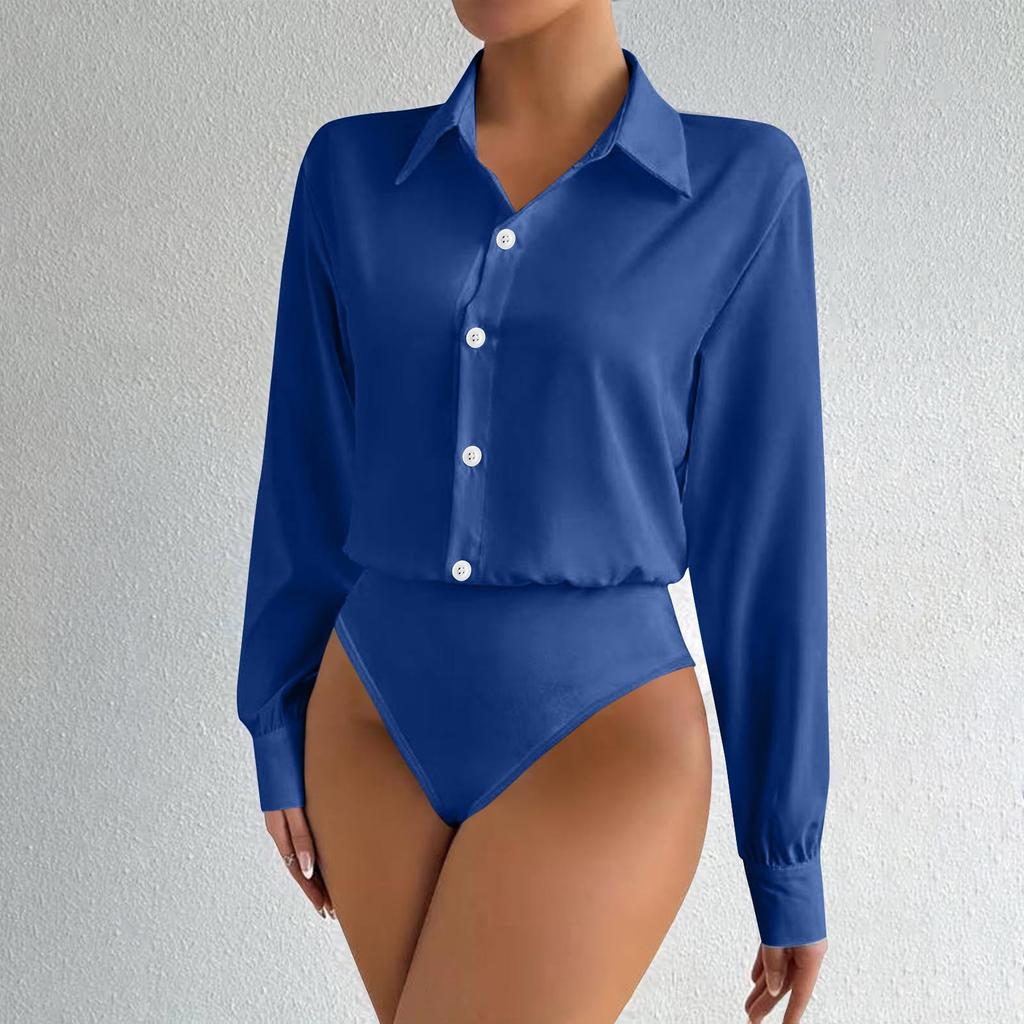 Modischer übergroßer zweiteiliger Damen-Hemd-Jumpsuit mit Knöpfen und langen Ärmeln