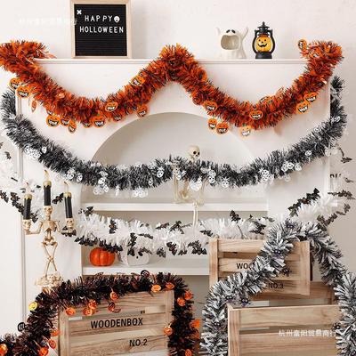 Halloween Tinsel Garland: Pumpkin, Skull & Ghost Ribbon Decoration for Parties & Shop Windows