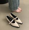 Pointed Toe Women Loafers Shoes Black White Casual Mules Belt Buckle Shallow Slip On Low Heeled  Party Pumps Women's Flat Shoes