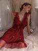 Babydoll Dot Deep Tulle Sexy Popular Atmosphere Texture Cute Soft Back Lace Nightgown Loungewear [Yayamama] V-neck Satin-like (Red - B, M)