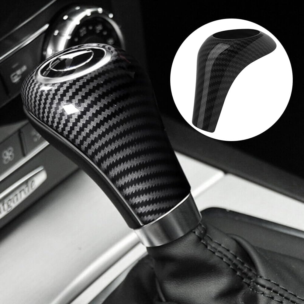 Center Console Gear Shift Knob Cover Cap, Carbon Fiber ABS Car Center Gear Shift Head Cover Trim, Compatible with Mercedes-Benz A-CLASS C-CLASS