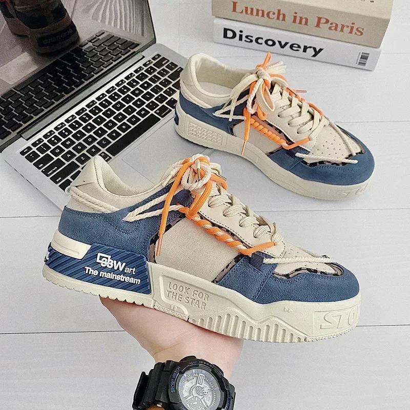 Fashion Sneakers Mens Shoes Designer Men Casual Shoes Trend Two-tone Lace Up Platform Student Shoes Male Vulcanized Zapatillas De Hombre