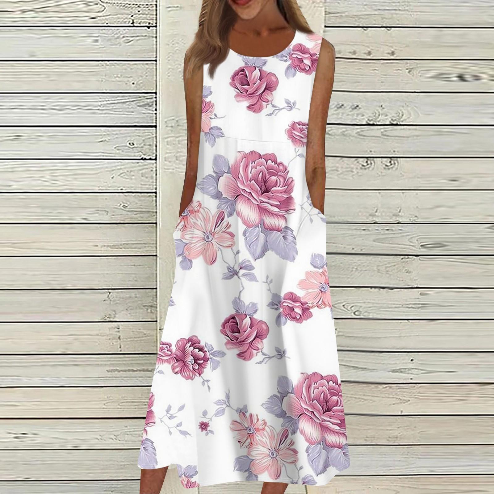 

Жен. Повседневные платья с принтом Круглый вырез Классический Классический На открытом воздухе Повседневные Без рукавов Свободные платья XXXL