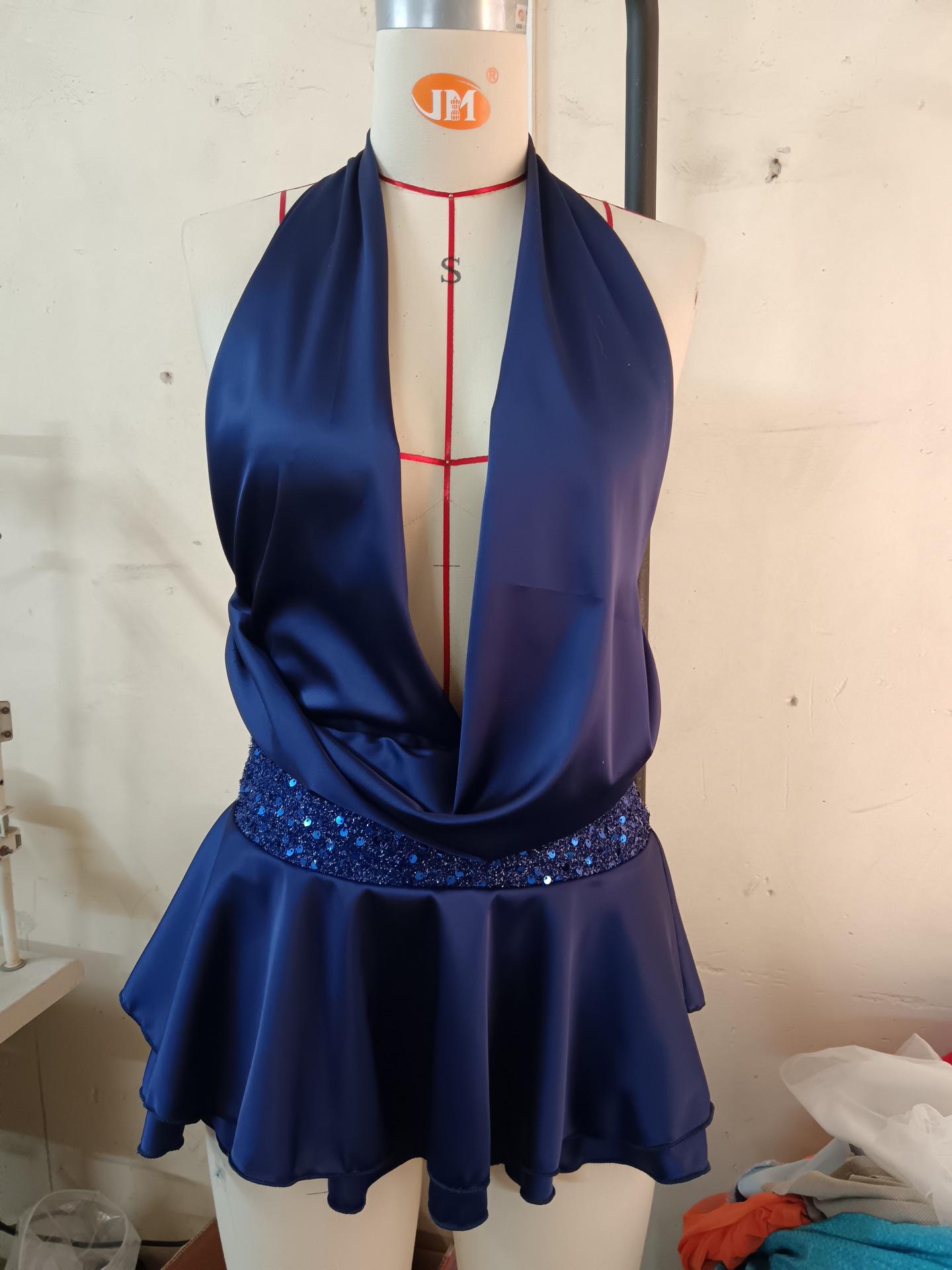 Cross-border Fashion Women s French Lace Trim Slim Fit Long Sleeve Open Back A-line Short Dress S