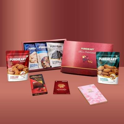 PUREHEART Valentine’s Day Gift Hamper for Him & Her |  Cashews, Almonds, Nutmix, Fiery Hot Cashew & Black Raisins (80g Each)