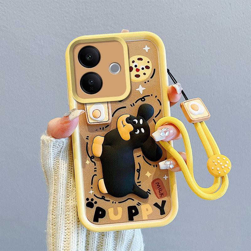 KEYSION Shockproof Case for VIVO V60 Lite 5G with Lanyard Soft Silicone Cute 3D Cartoon Doll Phone Back Cover for IQOO Z10R