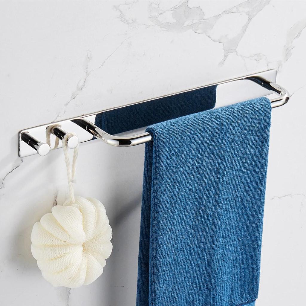 Promotion! Strong Viscosity Adhesive Towel Holder with Two Hooks Rustproof 304 Stainless Steel 3M01N