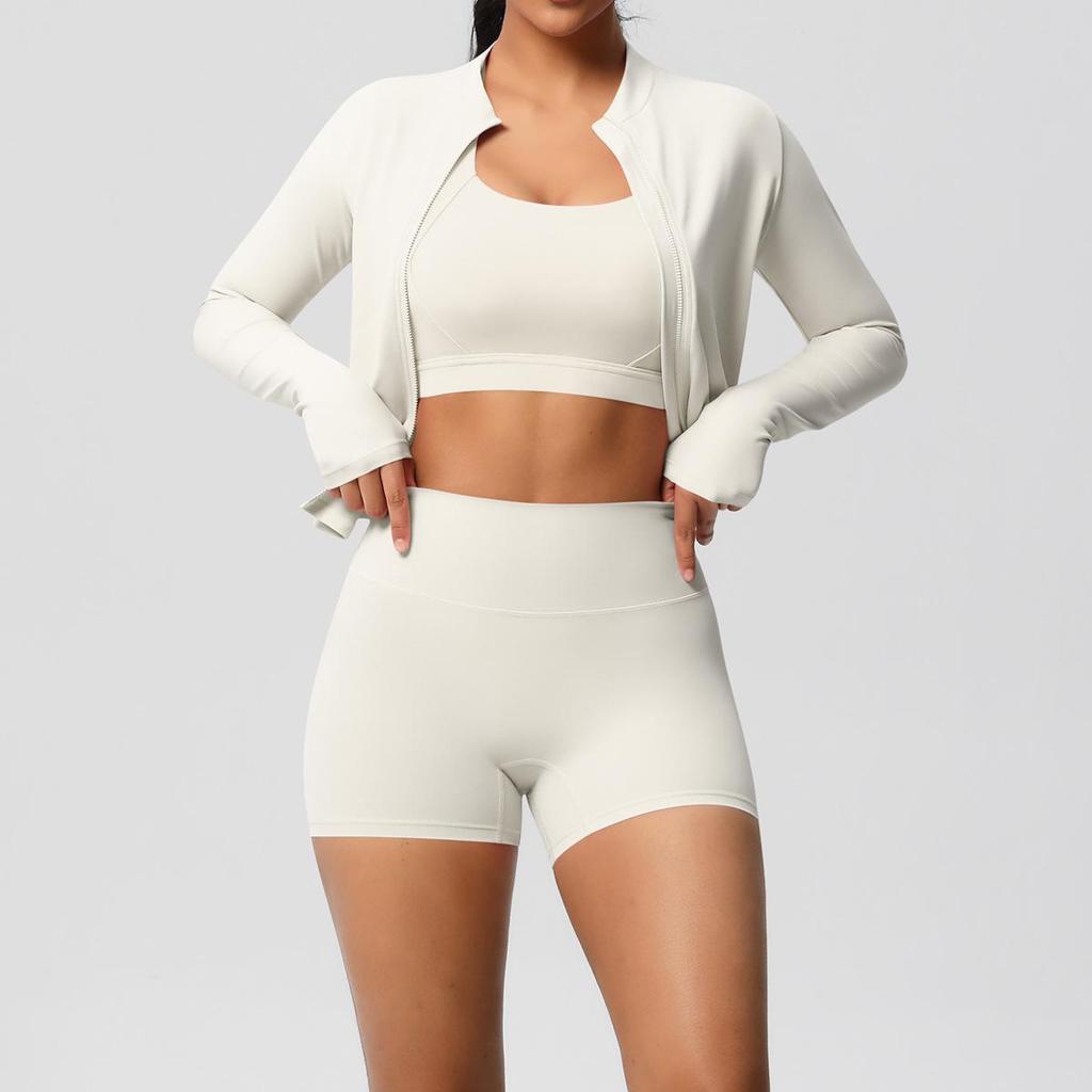 Cloud Feel Yoga Brushed Sports Jacket & Casual Pilates Running Fitness Three-Piece Set