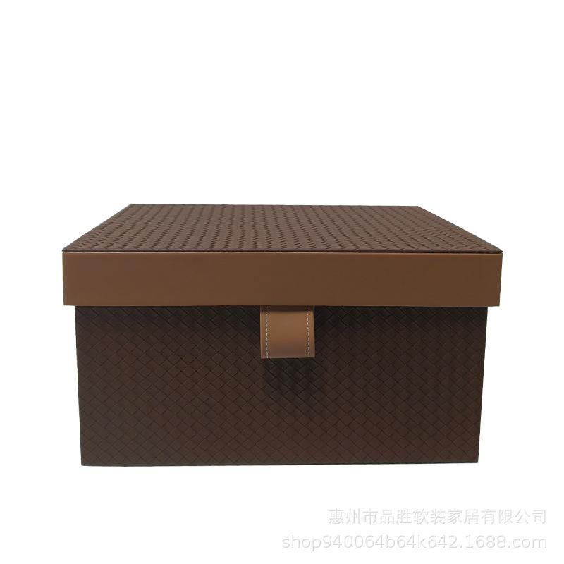 Clothes Storage Box Large Accessories Organization Boxes Leather Organizer Bin Woven Pattern Home Decoration Organizers with Lid 32X21X18CM 14660₽