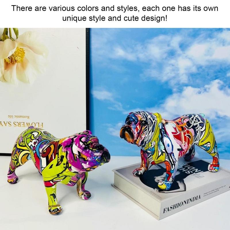 Colorful Standing French Bulldog Resin Statue Decoration Pet Dog DIY Graffiti Crafts Home Office Desktop Animal Statue Ornaments