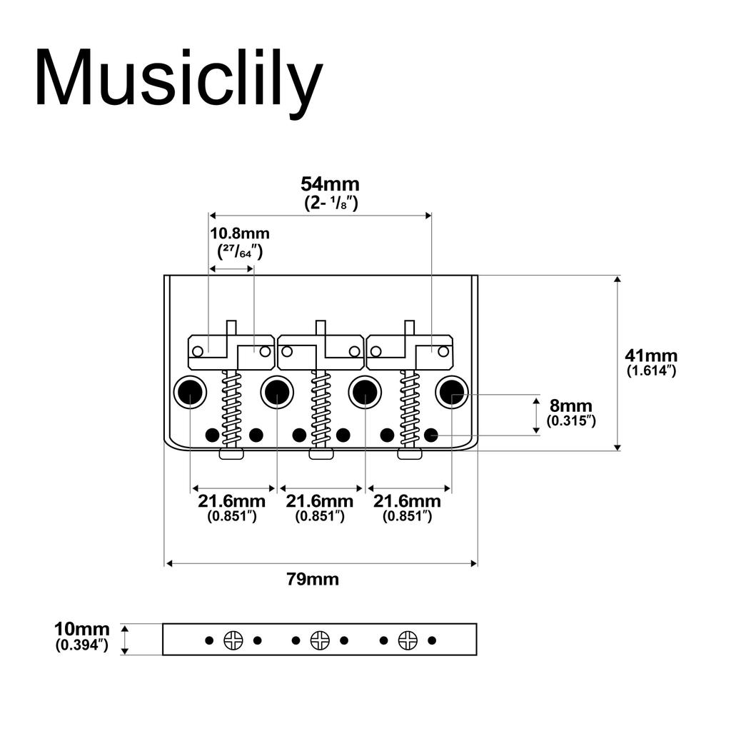 Musiclily Ultra 10.8mm Short Telecaster Bridge, 3-Way, Brass Saddles, Aluminum Plate, for Vintage TL Electric Guitars, Chrome