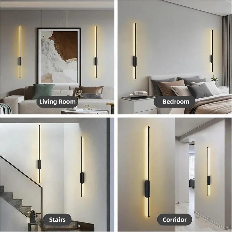 Moderne minimalistische LED-Streifen-Wandleuchte, 3 Farben dimmbar, ohne Bohren, Touch-Steuerung, Schlafzimmer, Nachttisch, Wohnzimmer, TV-Hintergrund