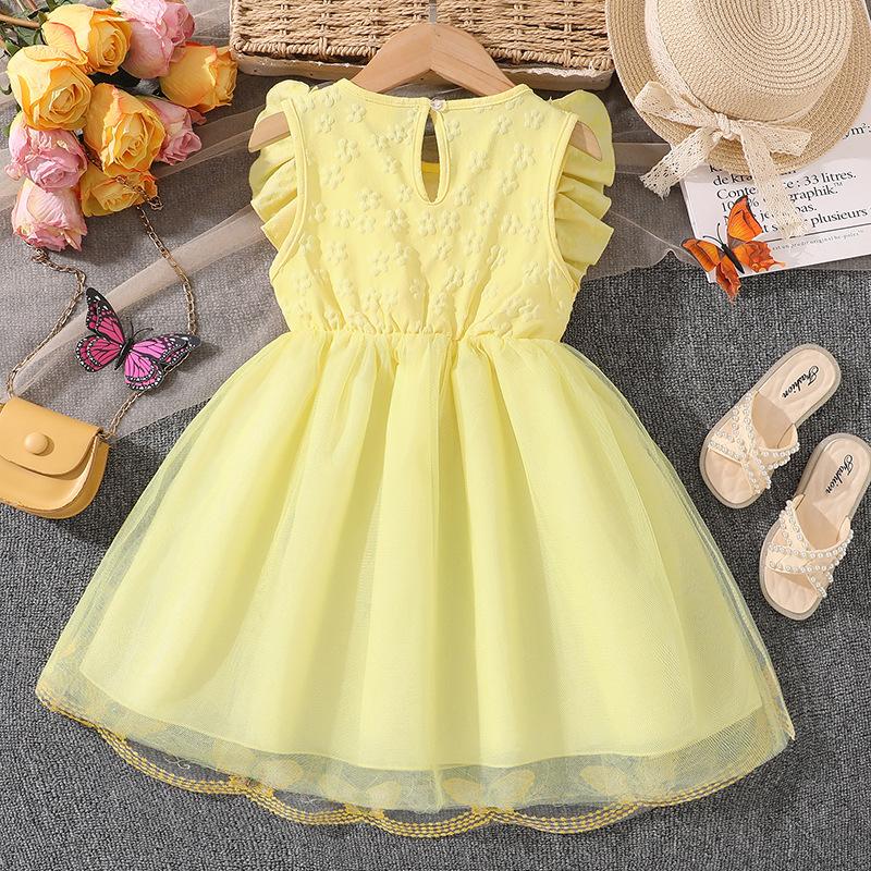 Abito Alla Moda per Bambina, Estivo Senza Maniche in Pizzo e Rete Dolce Abito da Principessa per Bambini