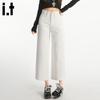 CHOCOOLATEit Women's Off-White High-Waisted Wide-Leg Crop Jeans