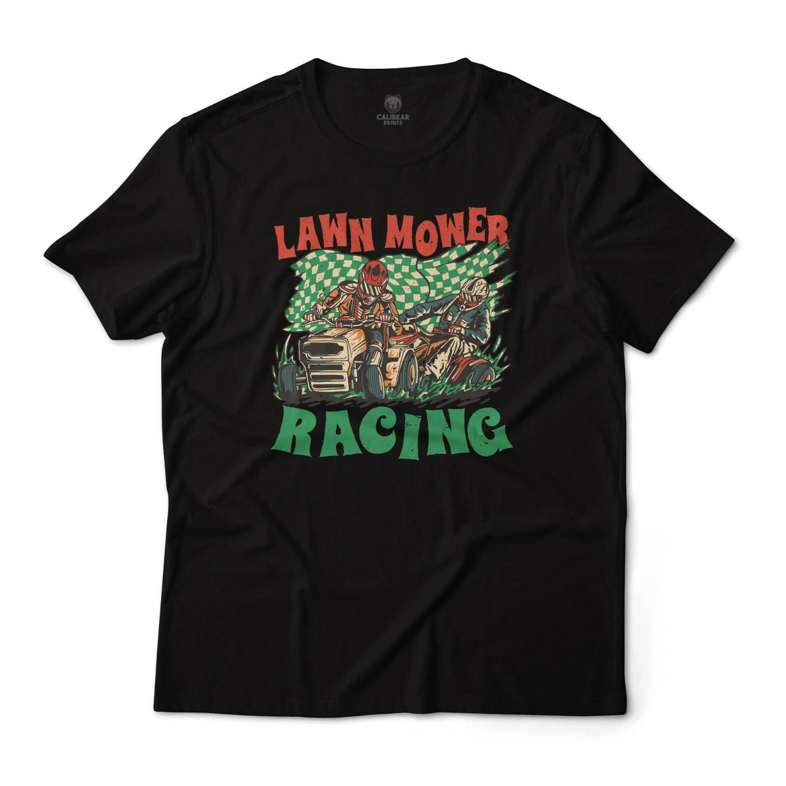 Lawn Mower Racing Landscape Graphic Art Funny T-T-Shirt Unisex 100% Cotton Tee 4XL
