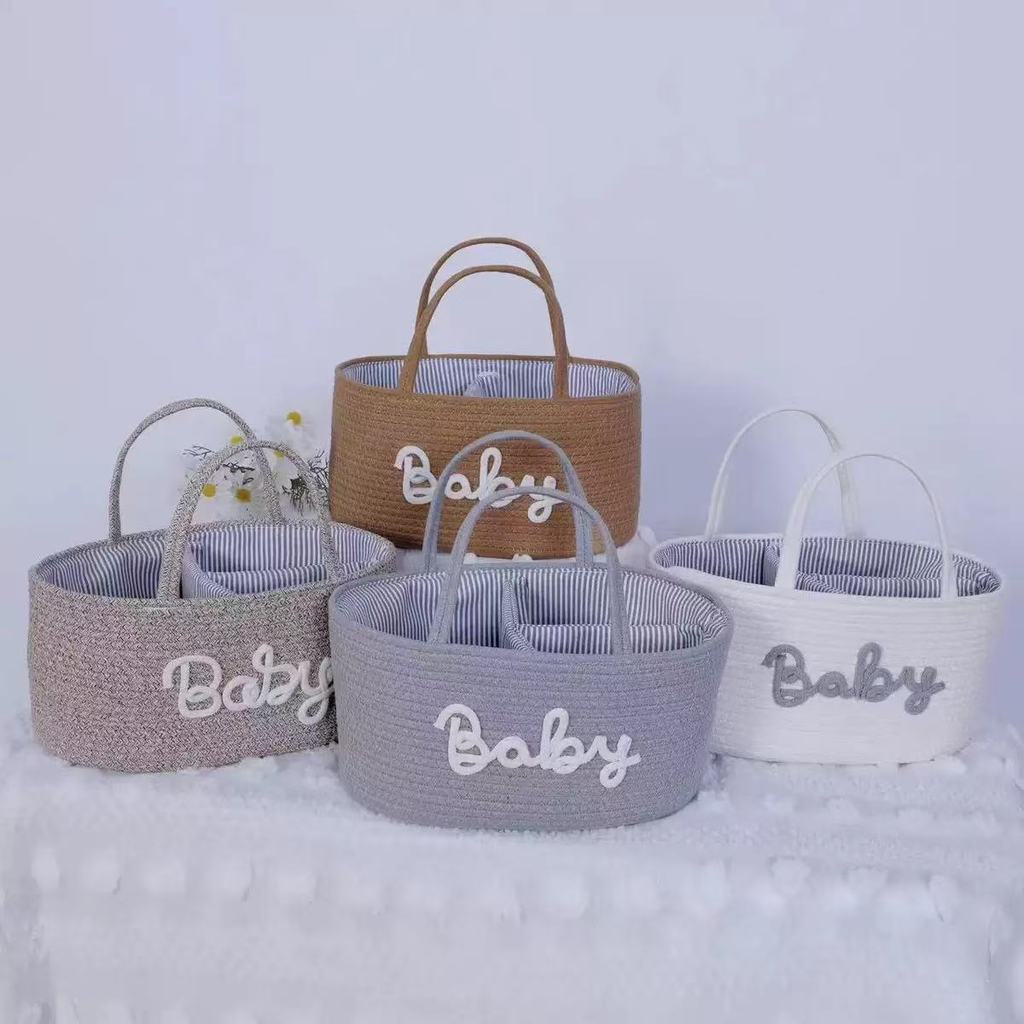 Baby Nursery Cotton Rope Letter Laundry Basket With Multipurpose Storage For Diapers Toys And Clothes