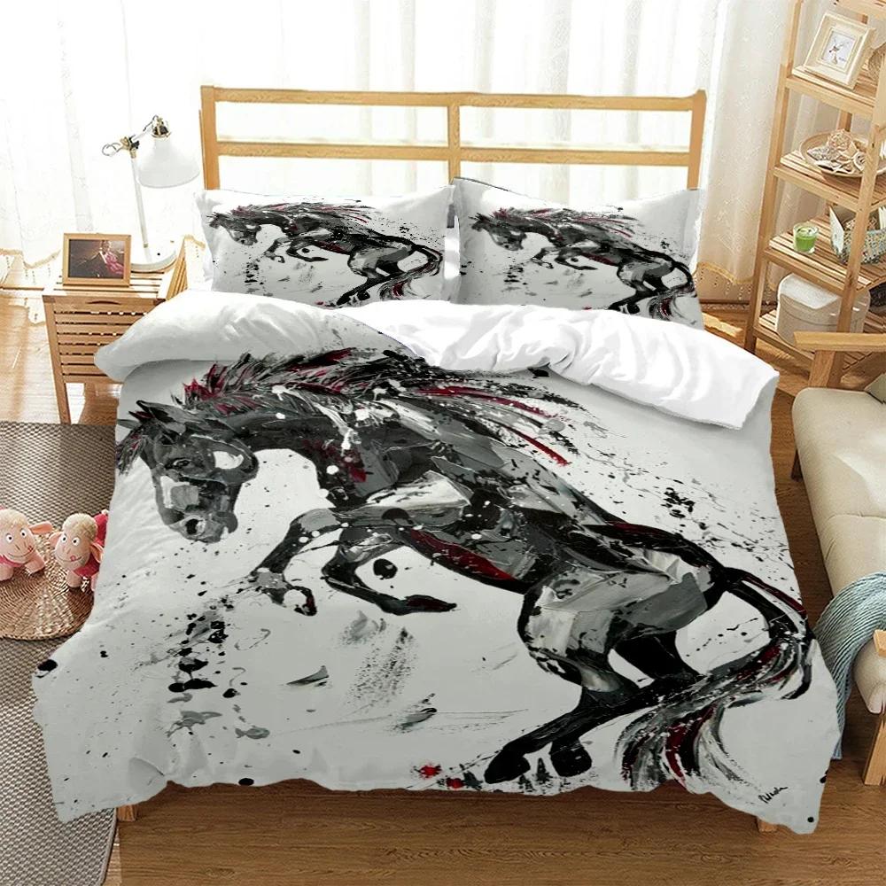 Luxury New 3D Print Horses Comfortable Duvet Quilt Cover Pillowcase Bedding Set Children Bedroom Decoration Home Textile