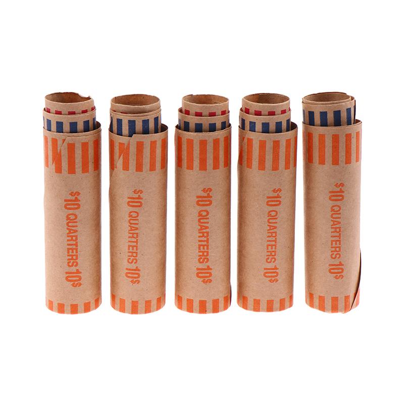 5/10Sets Assorted Color-Coded Coin Wrappers Preformed Coin Wrappers Rolls High Quality Material Kraft Paper Coin Wrapping Tubes