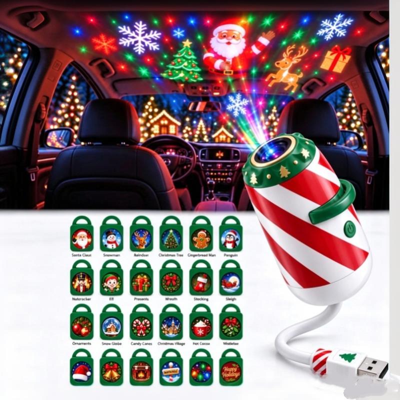 Usb Christmas Projector Light 6/12/24 Patterns Flexible Led Xmas Projection Lamp For Car Bedroom Party Decor
