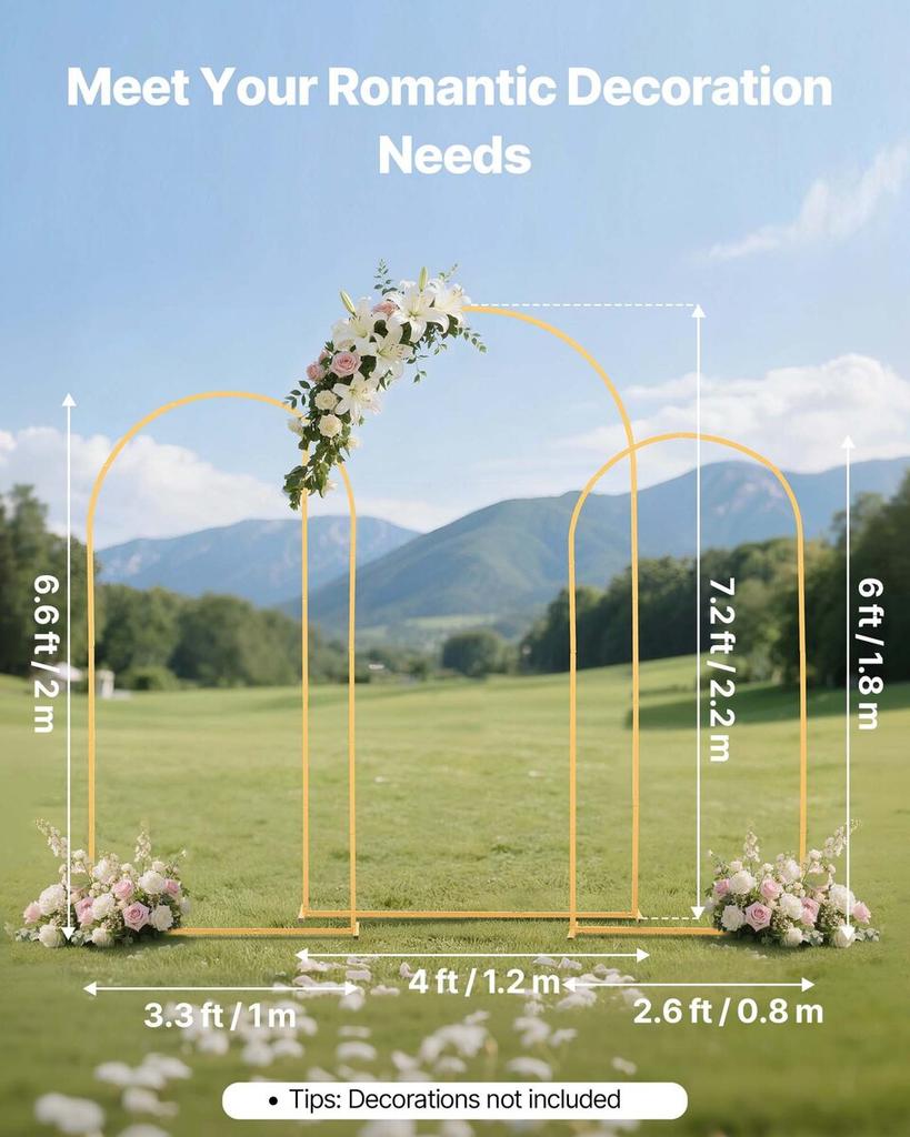 Arch Backdrop Stand, Set of 3, 2.2/2/1.8 m , Stable Structure, Easy Assembly, Gold Metal Arch Backdrop Stand for Wedding, Birthday Party, Graduation,
