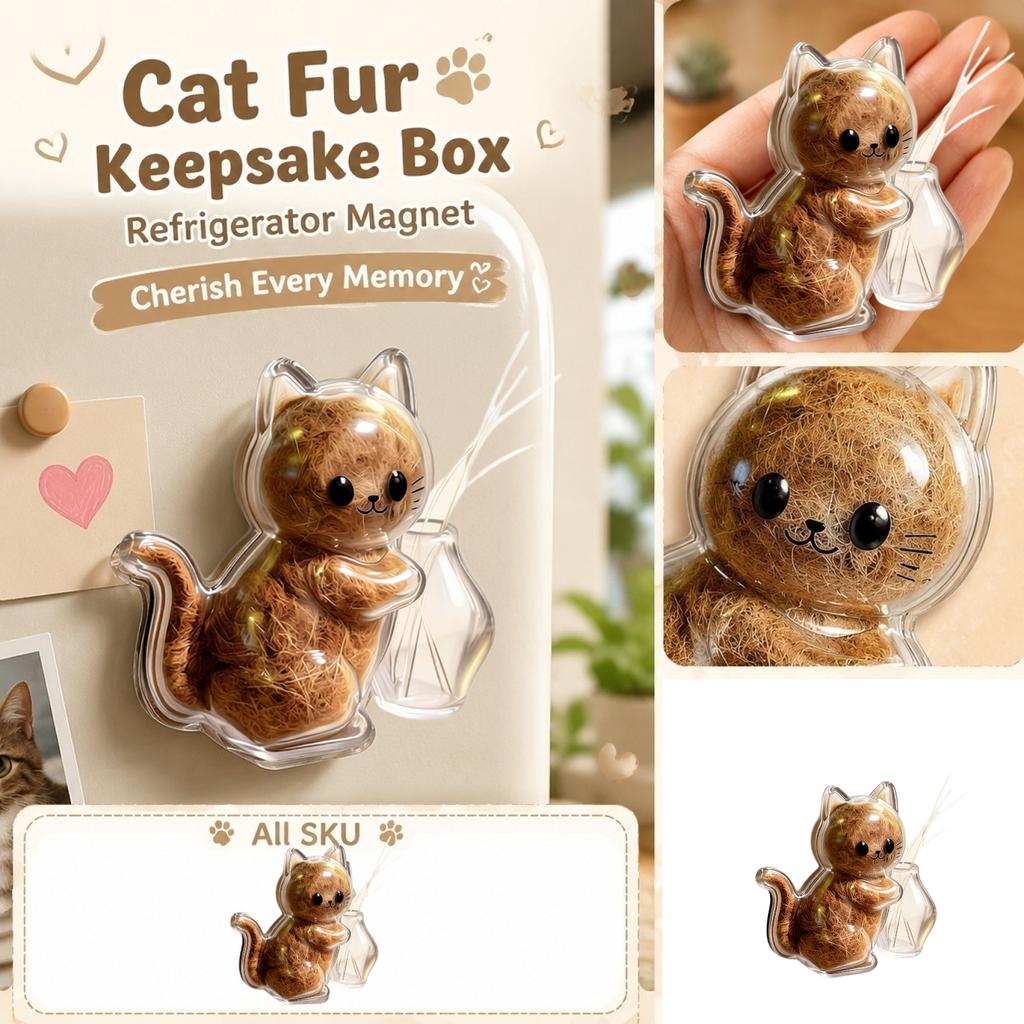 Cat Hair Keepsake Storage Box Magnetic Refrigerator Sticker Container for Pet Fur Collection and Preservation